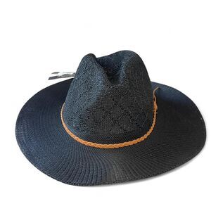 NWT Tahari Women's Black Straw Hat with Brown Detail